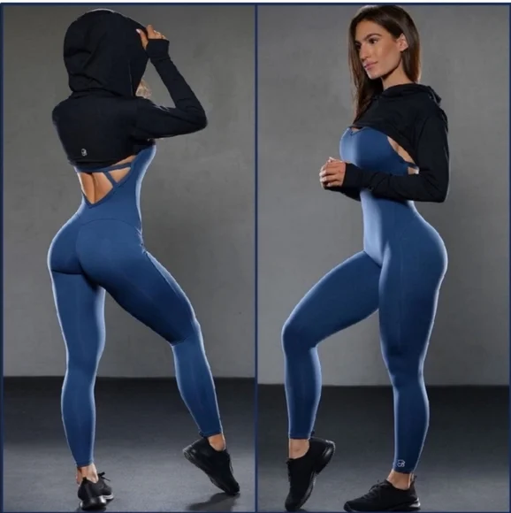 Bombshell sportswear sculpted bodysuit one piece denim Navy blue md - Picture 2 of 6